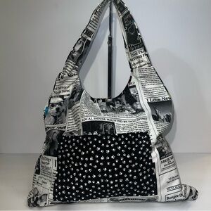 Stylish Black & White Newspaper Print Reverse Handmade Dog-Print Bag/Tote/Purse
